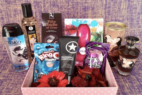 art of love making - box of lotions and adult toys