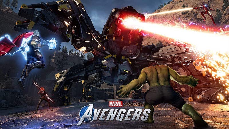 avengers game from square enix, hulk fighting a giant robot firing a laser