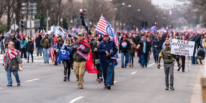 Trump Supporters marching to Capitol Hill on January 6th in 2021 in Washington DC, USA.