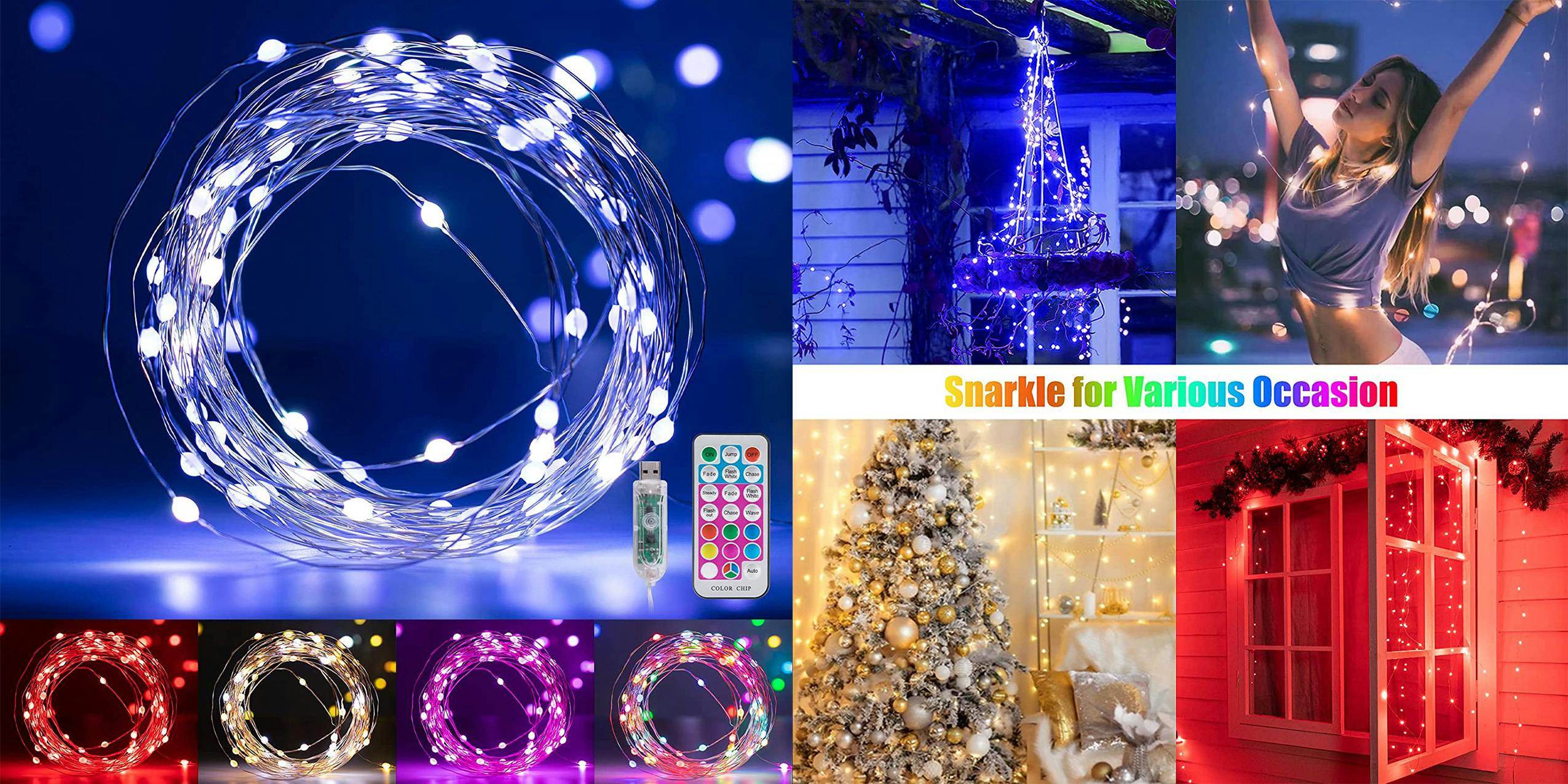Minetom Fairy Lights product image and display examples.