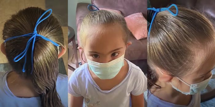 Pictures of a child wearing a face mask