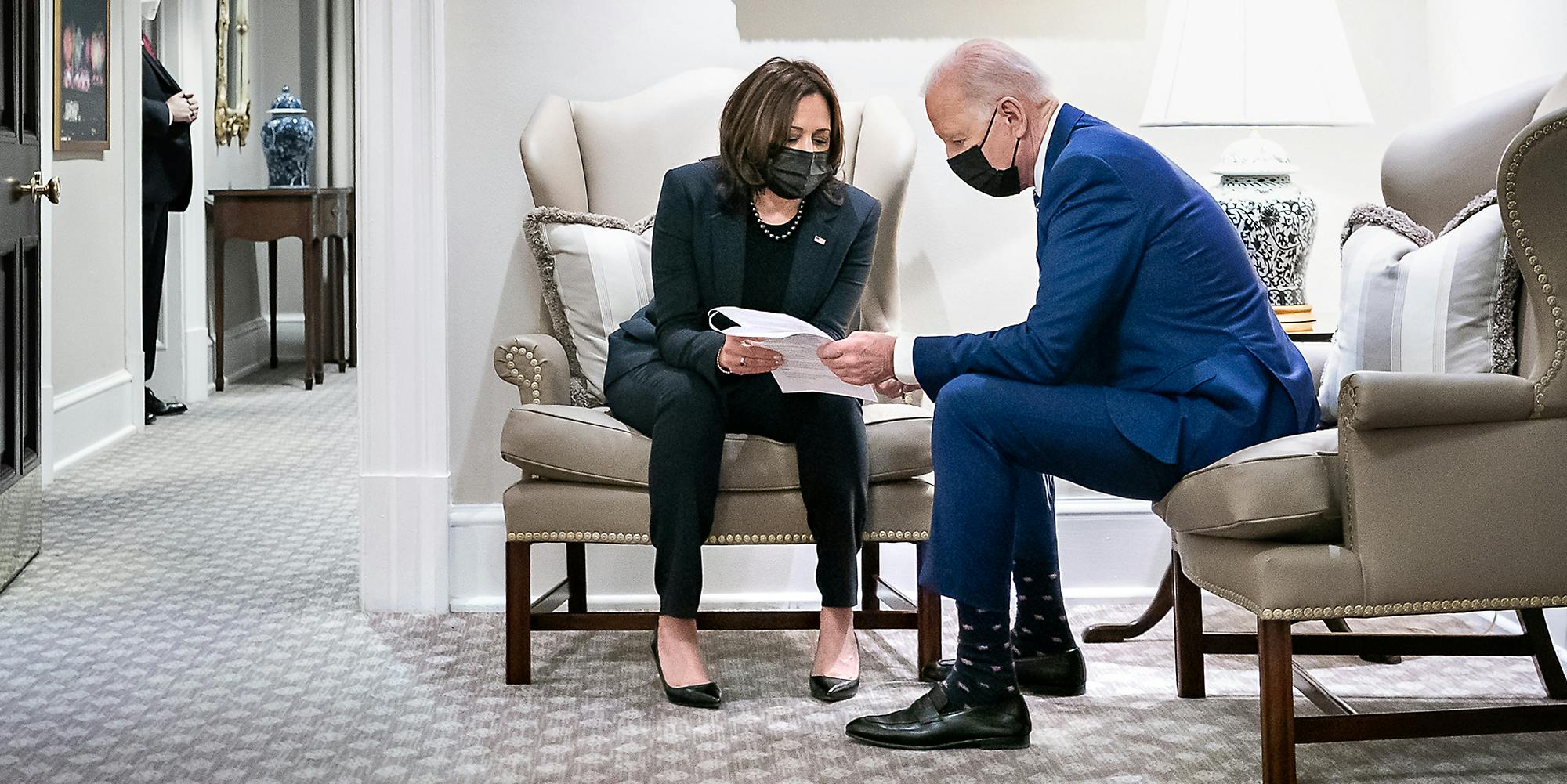 Joe Biden and Kamala Harris working together.