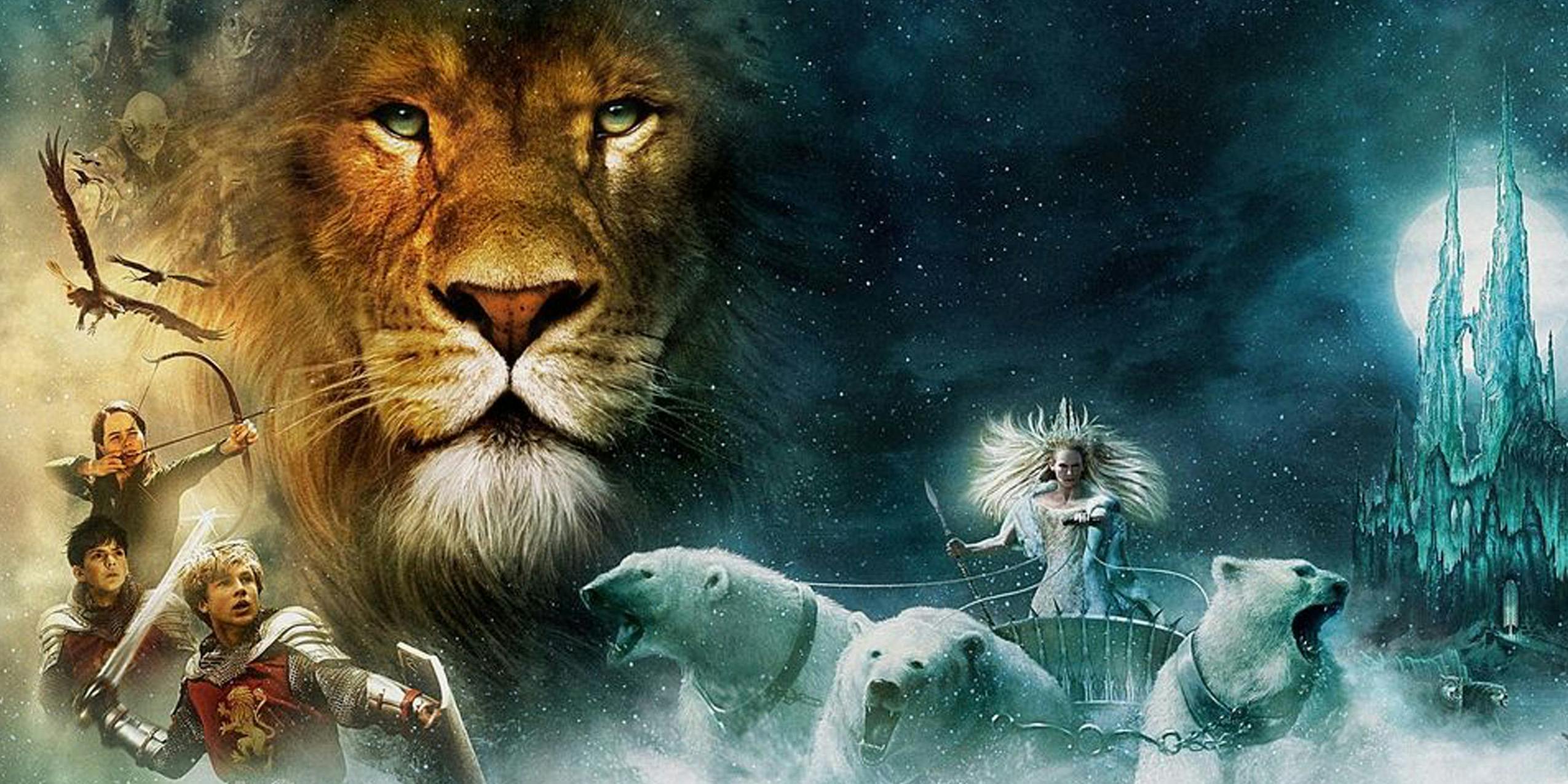 The Lion, the Witch, and the Wardrobe movie poster featuring Aslan the Lion and the Evil Witch.