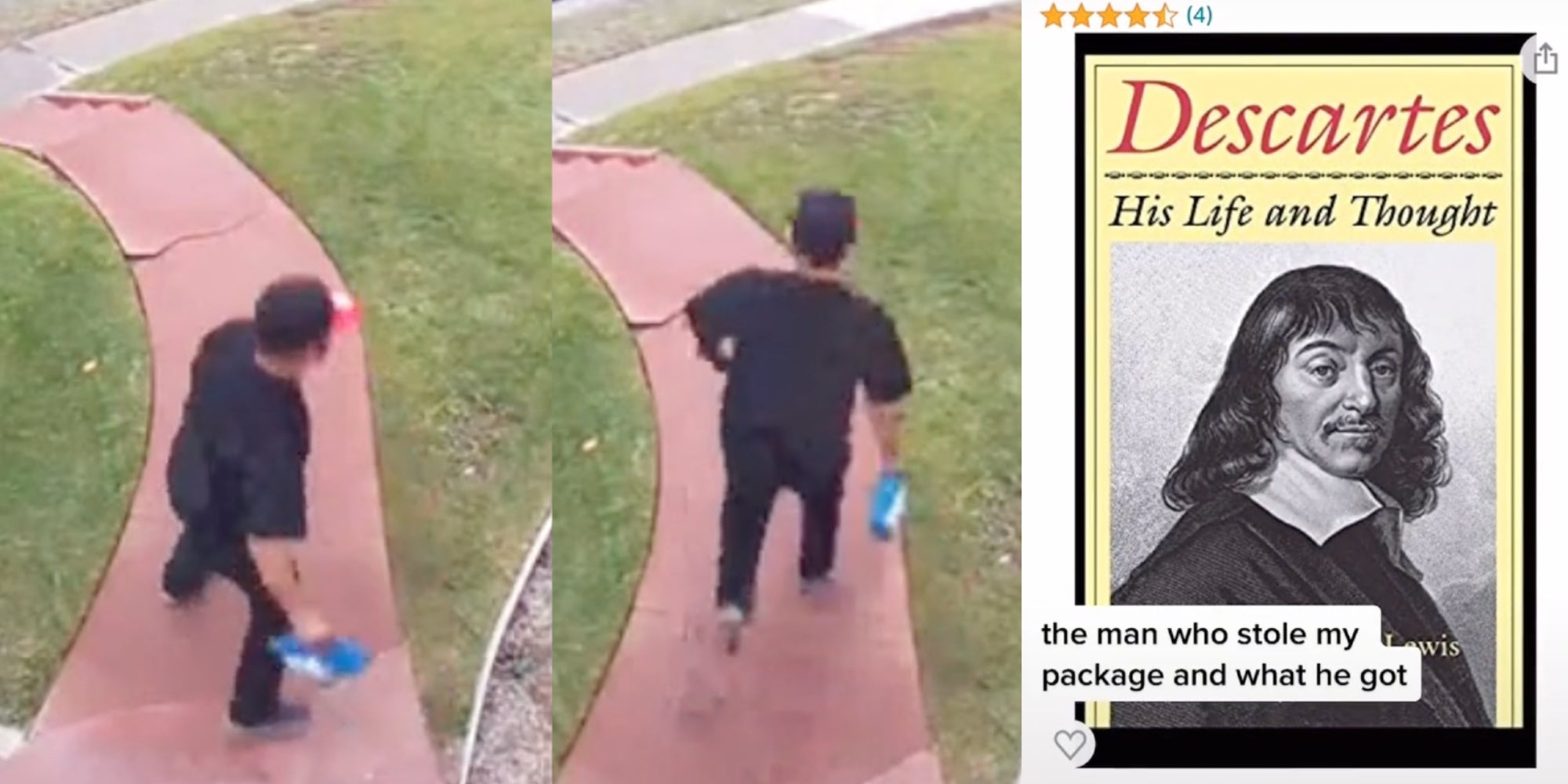 man taking package, descartes book from amazon