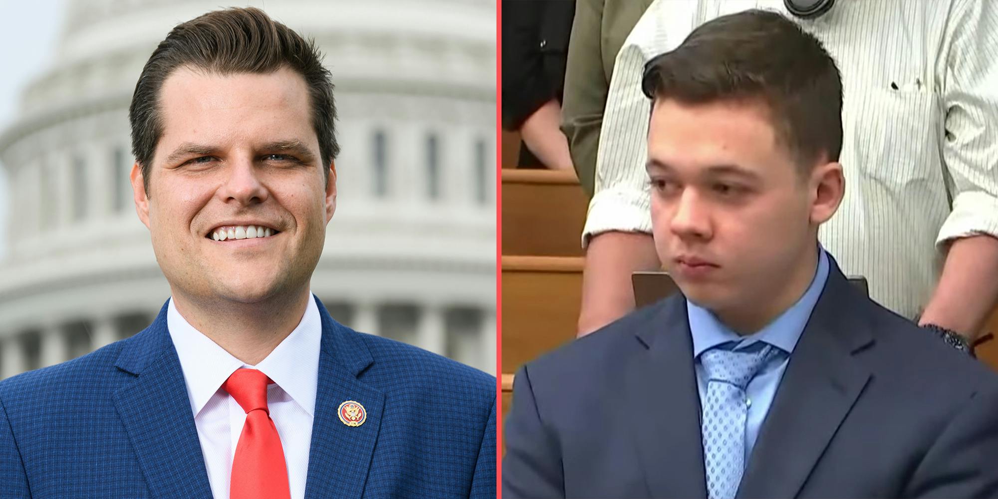 A man smiling into camera (L) and a young man looking off camera (R).