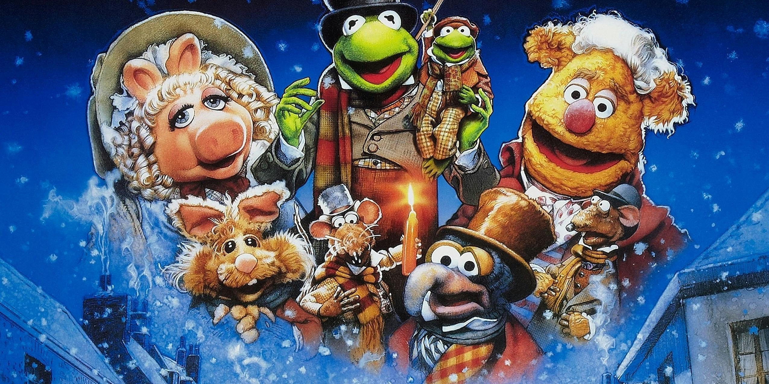 Muppet Christmas Carol movie poster featuring Kermit as Bob Cratchet.
