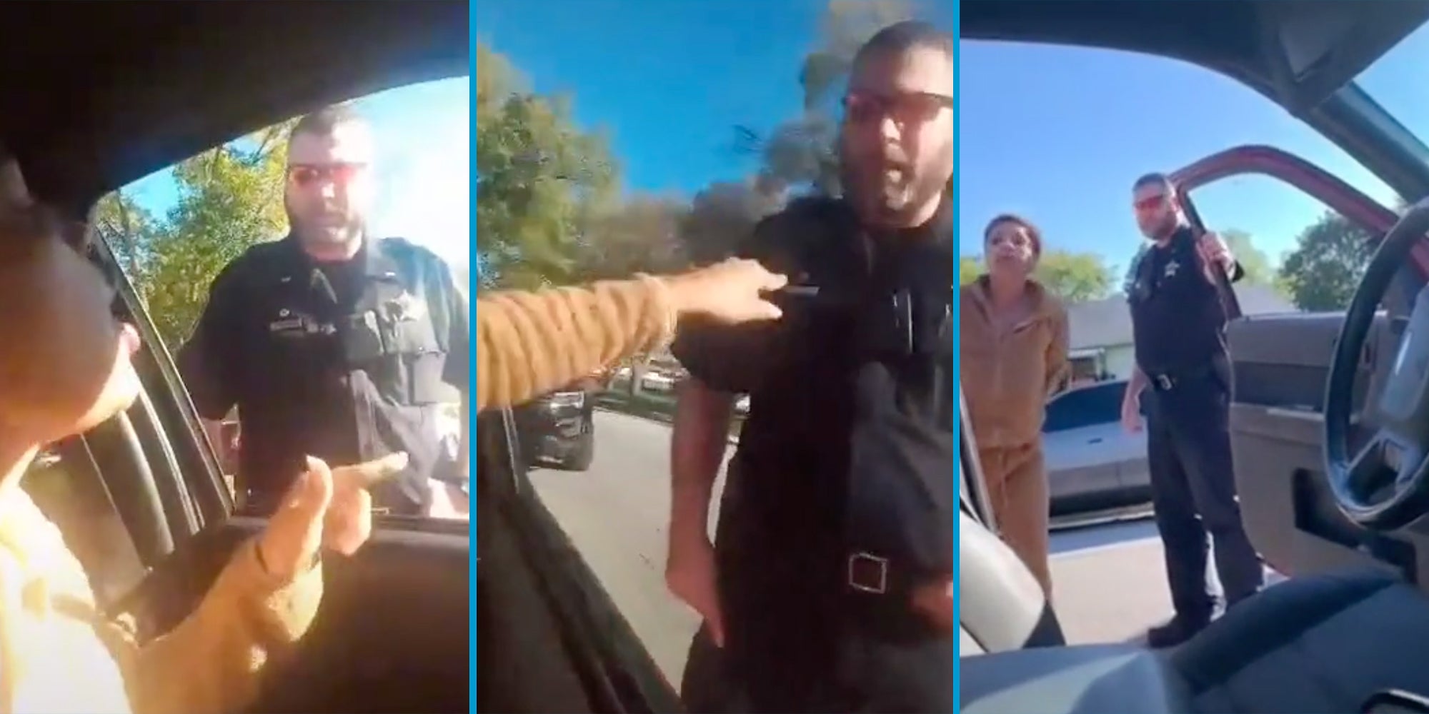 A woman in a car arguing with a police officer.