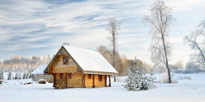 a photo of an isolated house in the snow the show the feminine urge to go offline.