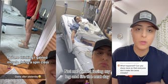 mirror photo of a leg, person in hospital bed, person speaking