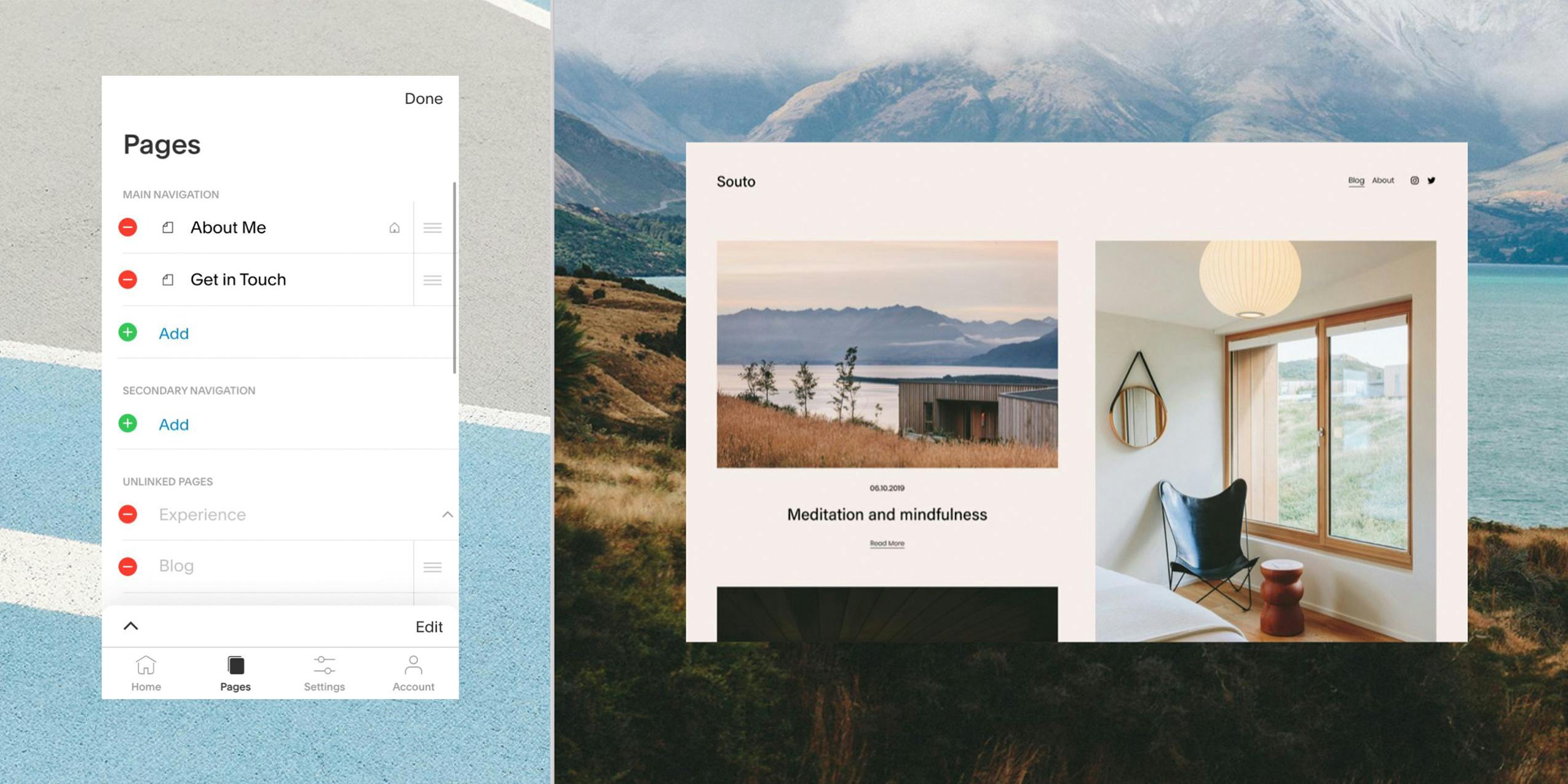 Squarespace Business layout options.