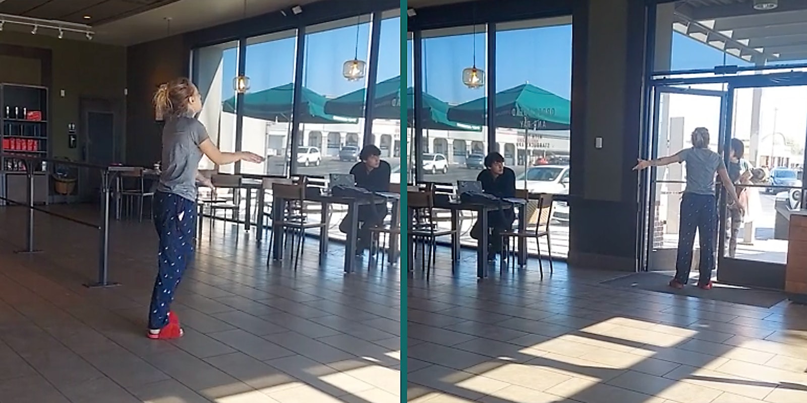 A woman yelling in a Starbucks.