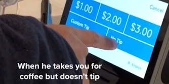 In a TikTok, a man roasts his friend for not tipping when buying coffee.