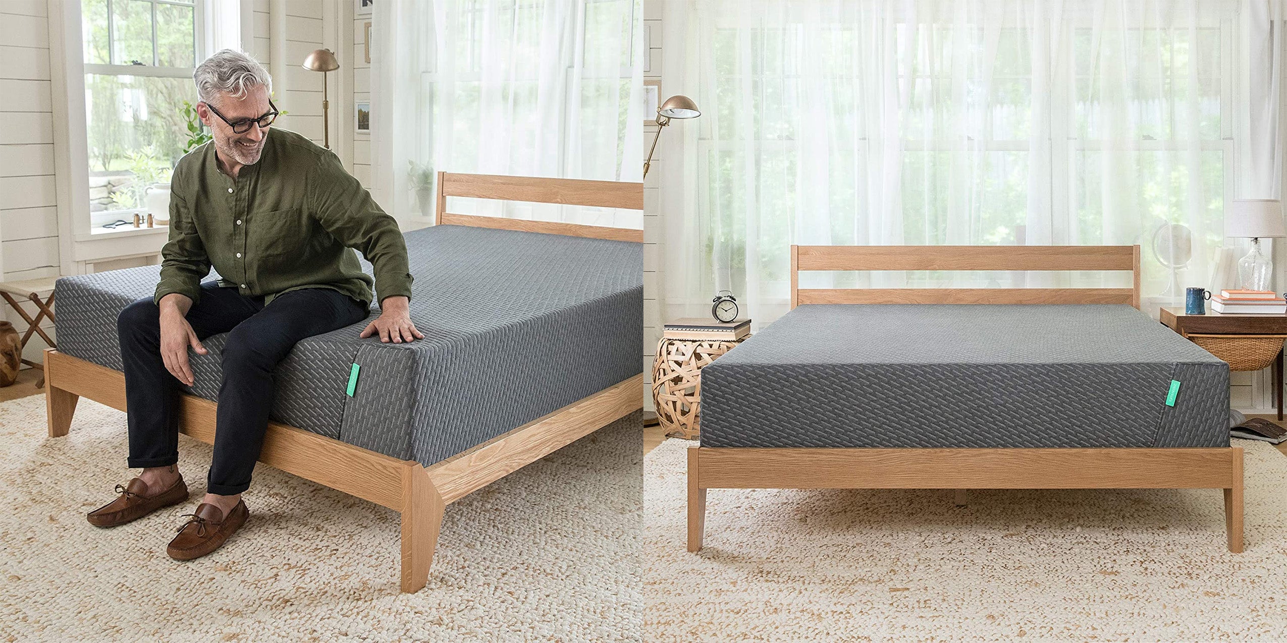 A man sitting on a Tuft & Needles mattress.