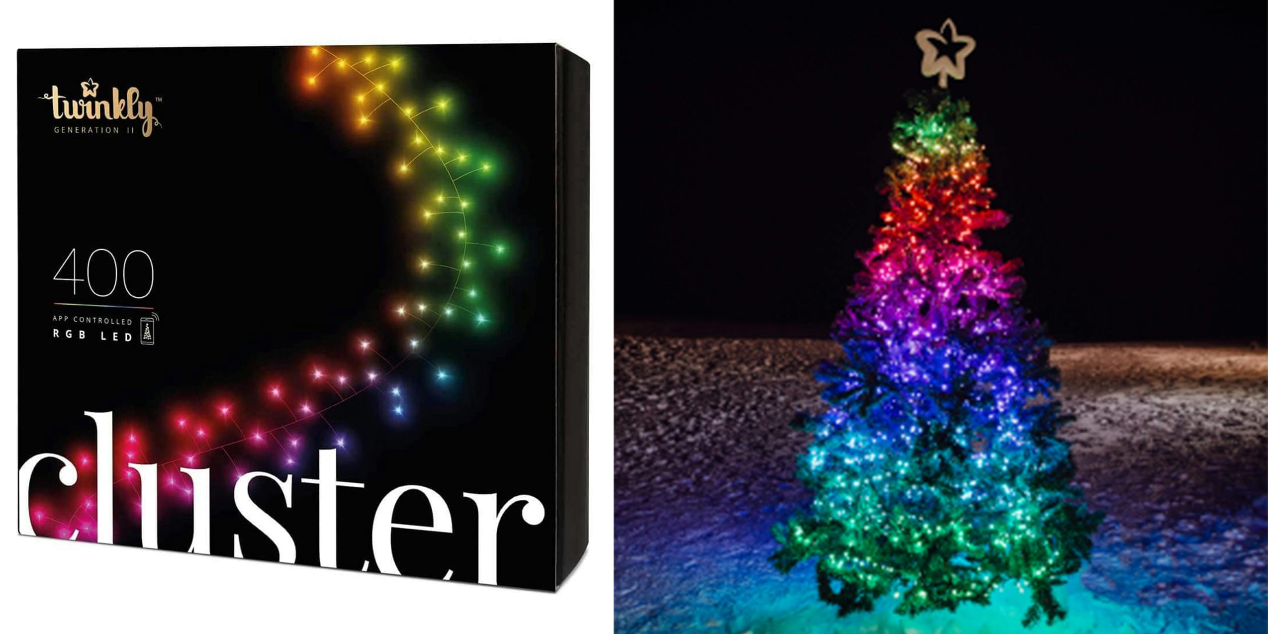 Twinkly Christmas Tree product image and what it looks like on a snowy outdoor location.