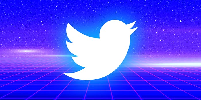 Twitter bird over grid/space background