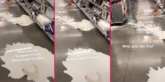 Gallons of milk spilled in a milk.