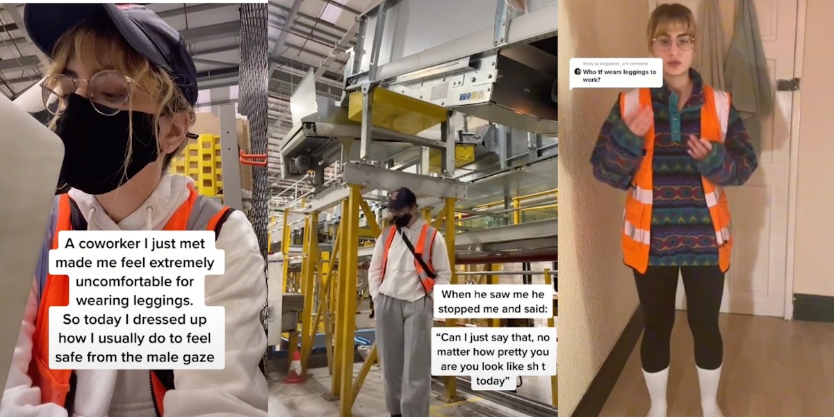 warehouse worker, warehouse worker in sweats, warehouse worker in. leggings
