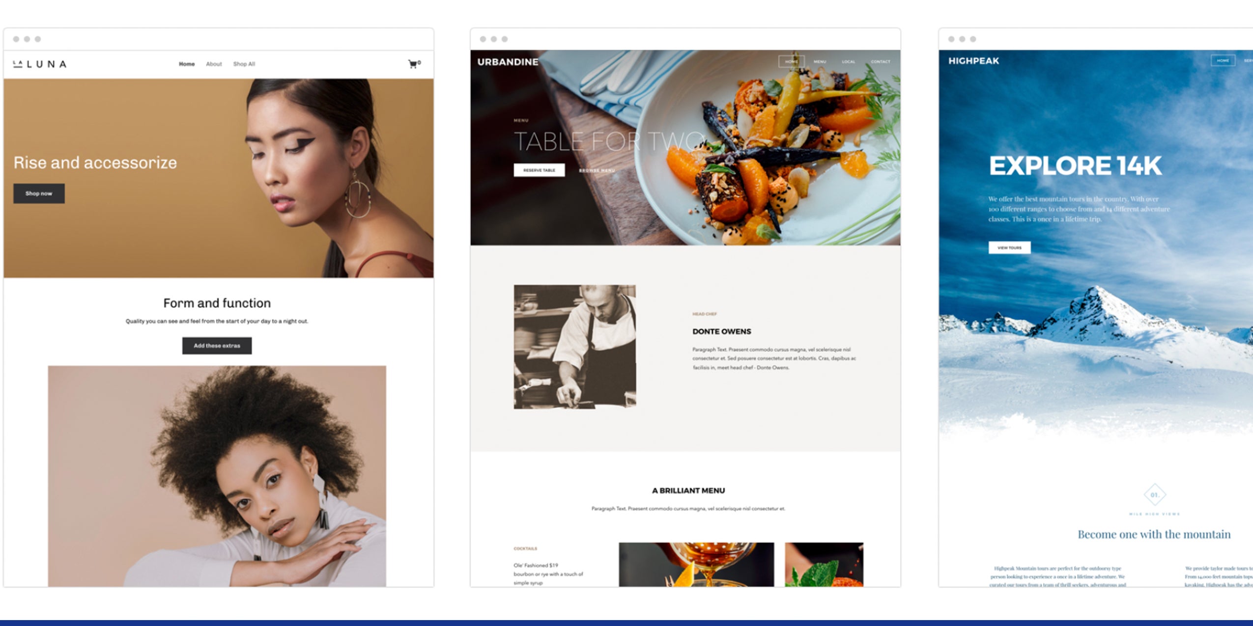 Various Weebly website platform templates.