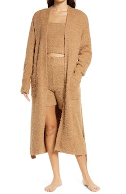 Cozy boucle robe in tan