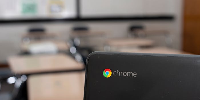 A Dell Chromebook in a classroom.