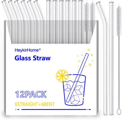 Reusable glass straws pack of 12