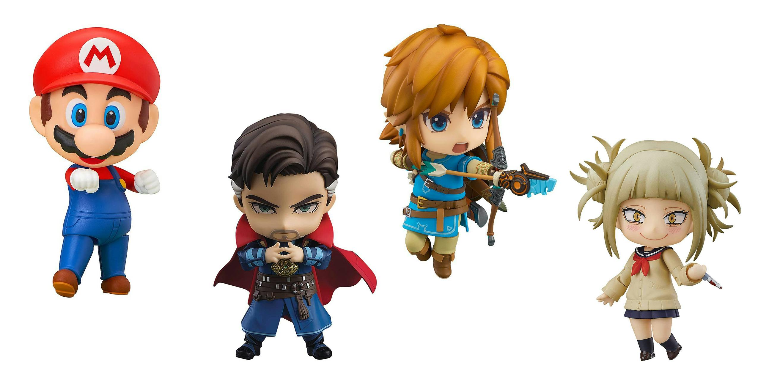 A selection of Nendoroids including Mario, Doctor Who, and Breath of the Wild Link.