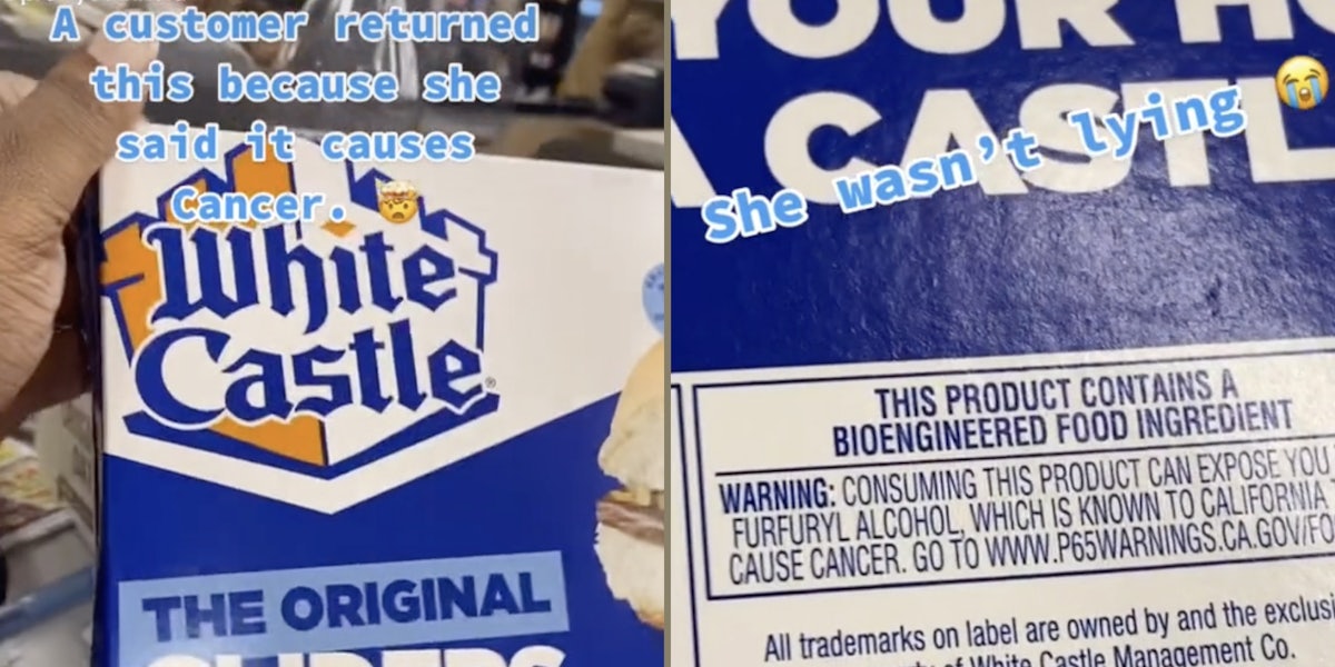 white castle frozen burger box with cancer warning