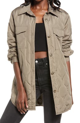 Quilted shirt jacket in tan
