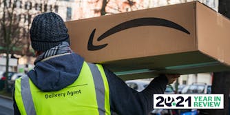 Amazon driver delivering package