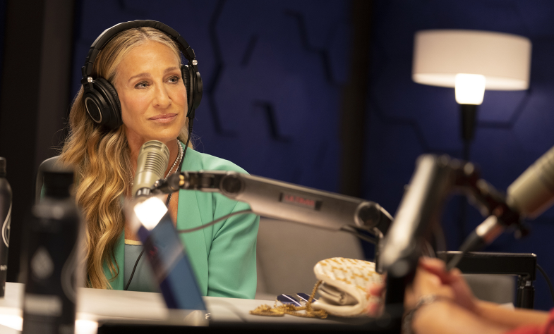 a woman wearing headphones