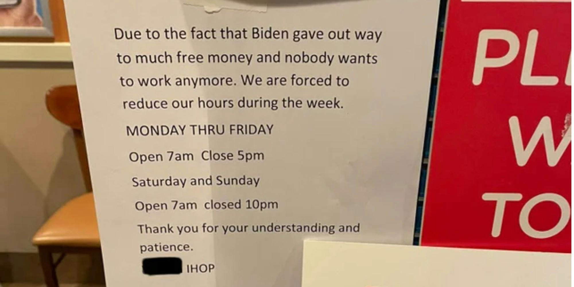 IHOP responds after franchisee posts sign blaming Biden for reduced hours