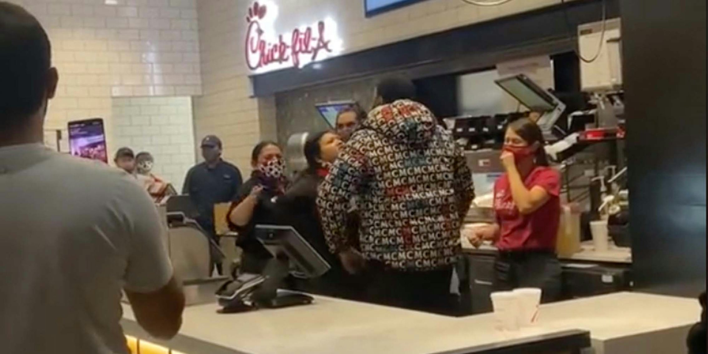 In a TikTok, a man in seen yelling at Chick-Fil-A employees.
