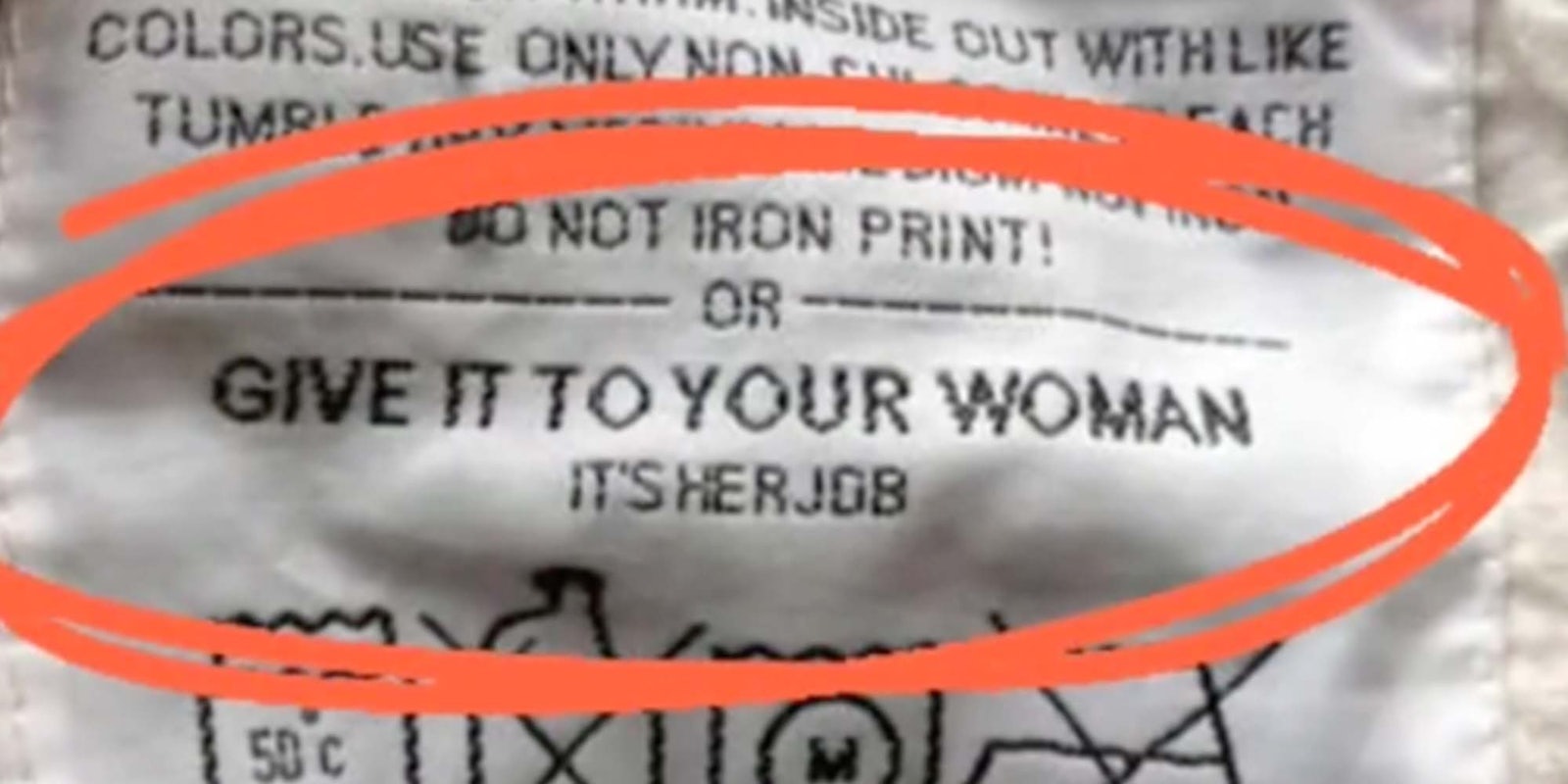 A TikTok shows misogynistic clothing care labels.