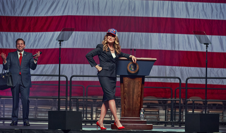 meryl streep in front of an american flag