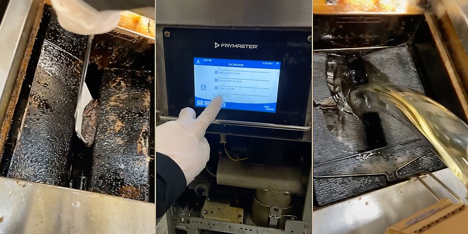 Oil being changed in a fryer.