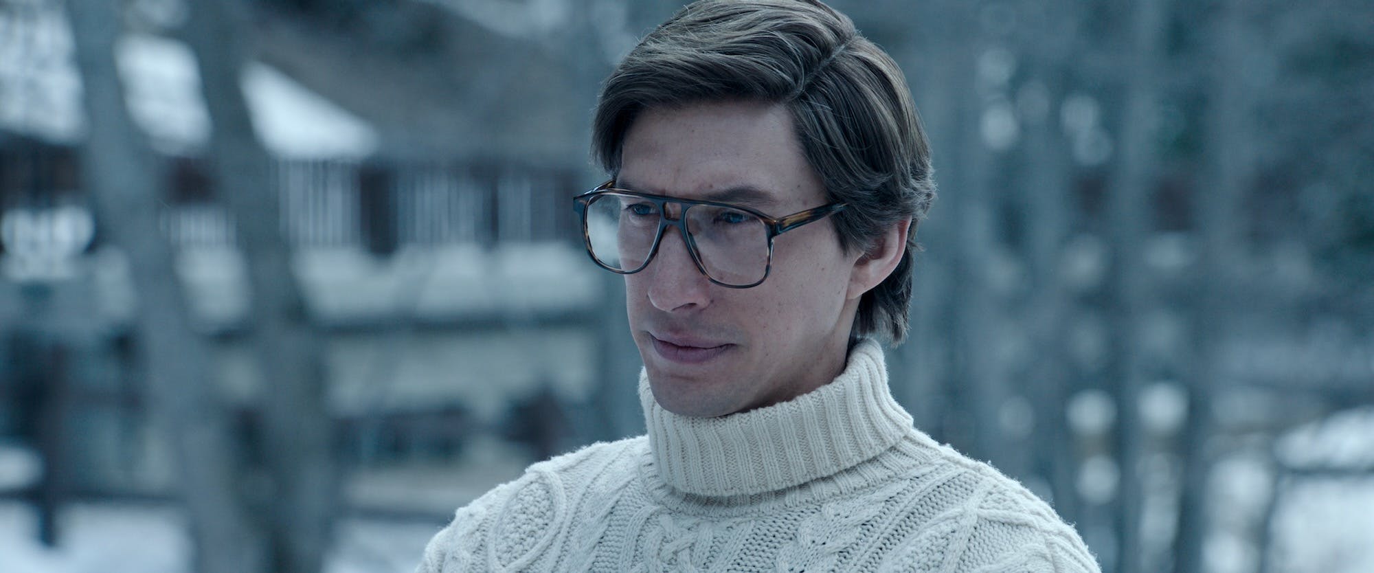 adam driver in a white aran sweater in house of gucci