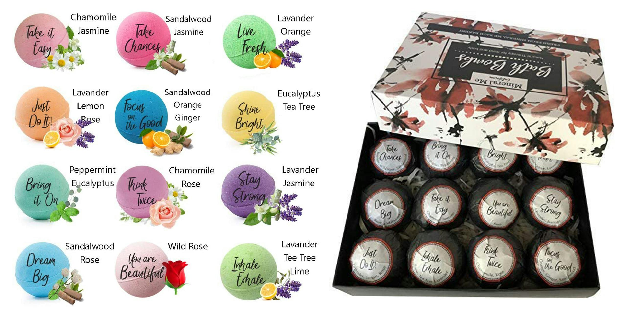 A selection of inspirational bath bombs make a great self care gifts.