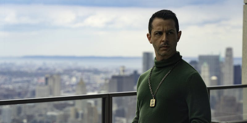 jeremy strong as kendall roy on succession, standing on a balcony