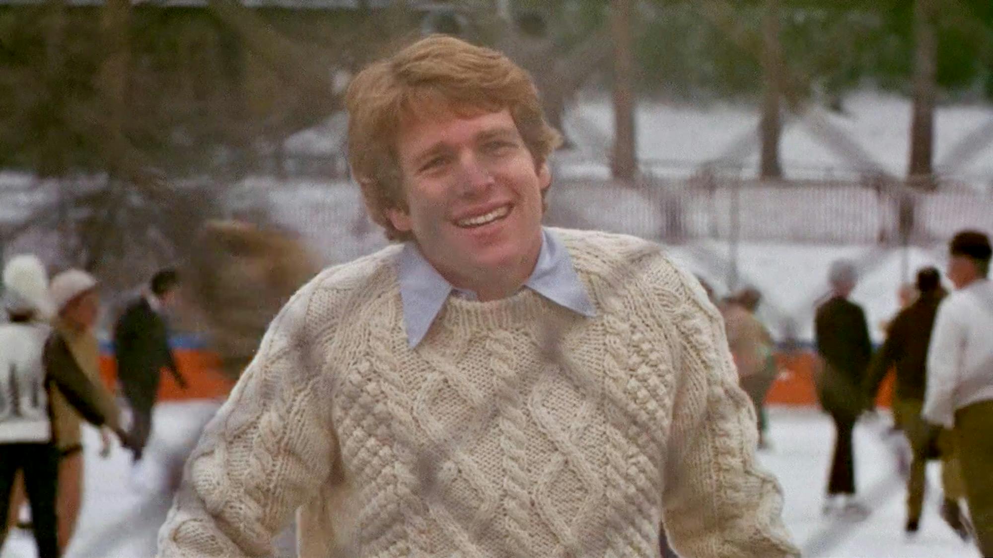 ryan o'neal in an aran sweater in love story