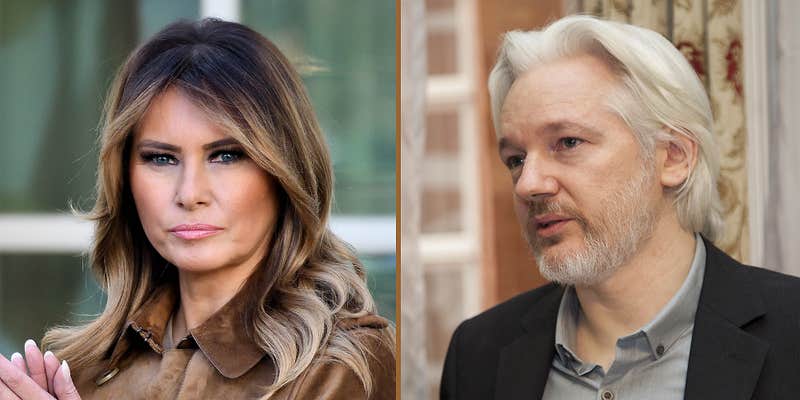 Melania Trump (L) and Julian Assange (R).