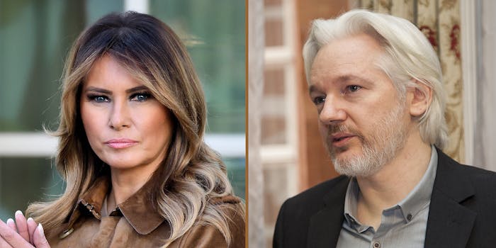 Melania Trump (L) and Julian Assange (R).