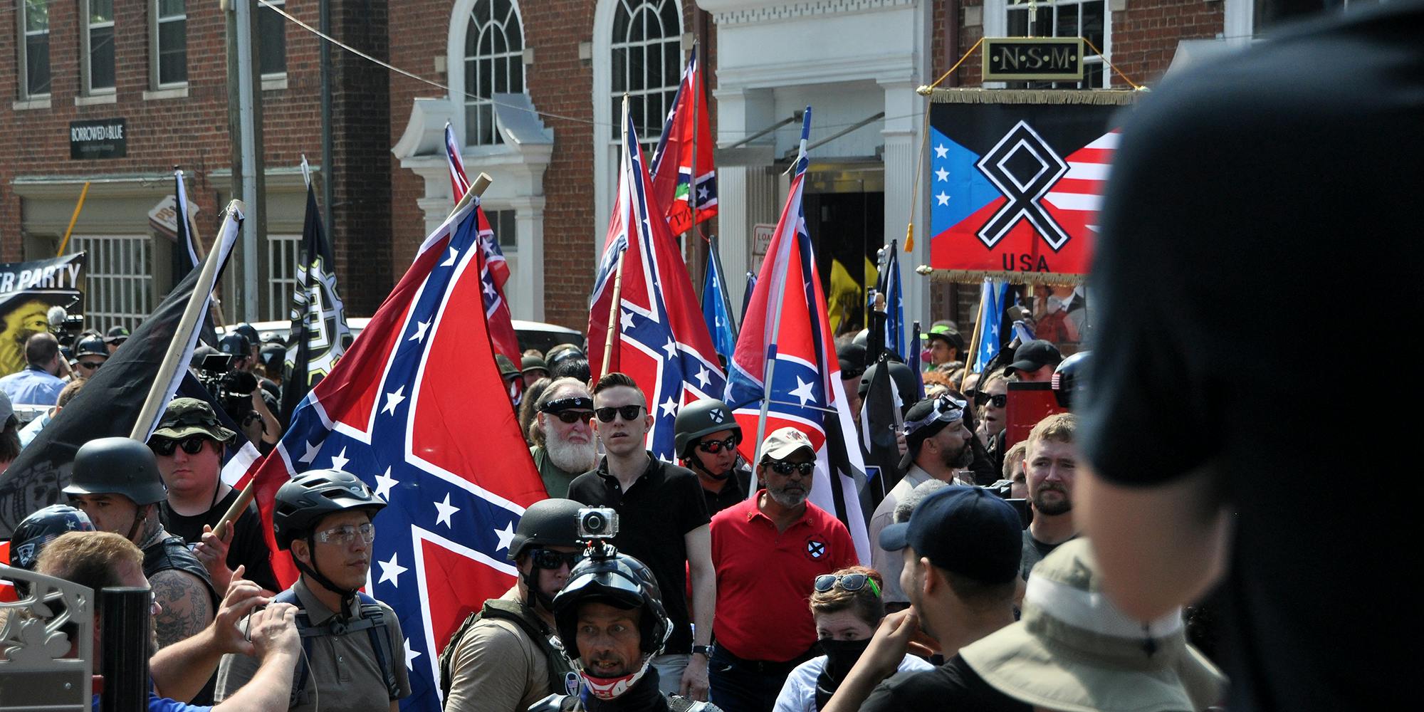 A protest with confederate flags.