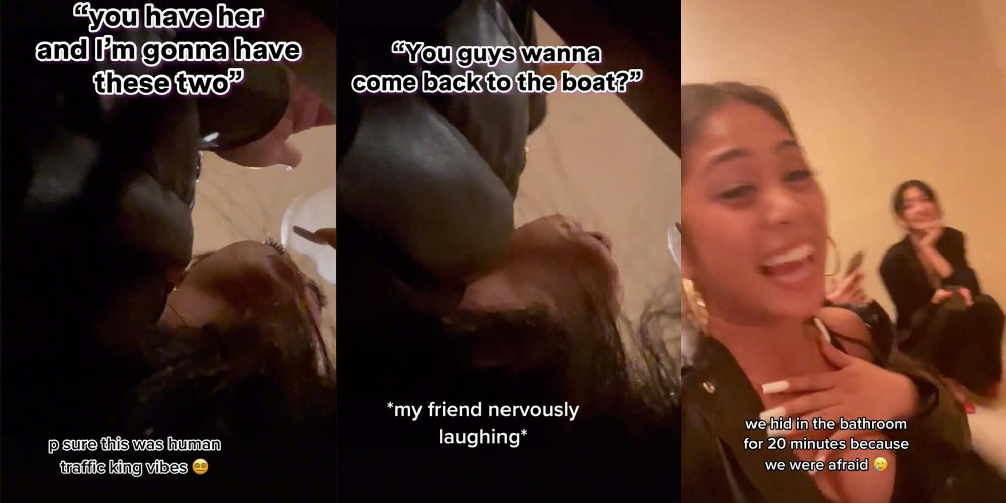 In a TikTok, a woman says she and her friends were approached by a group of men and older women at a restaurant.