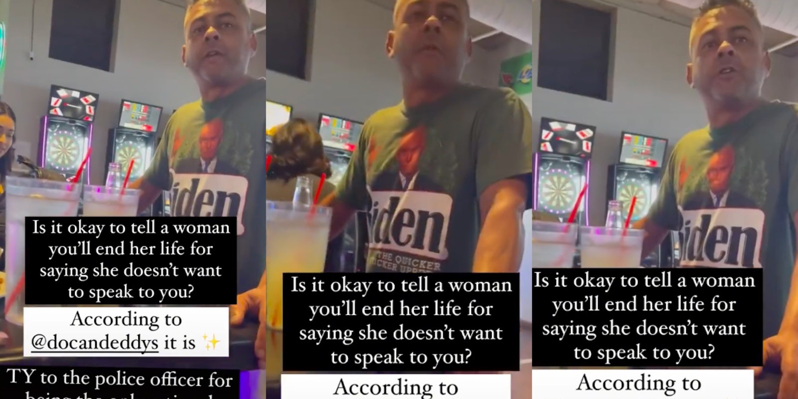 Man aggressively talking to a woman at a bar
