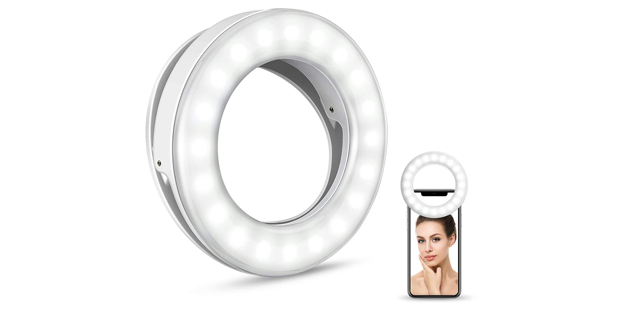Selfie Ring Light propped up on the front of a smartphone.