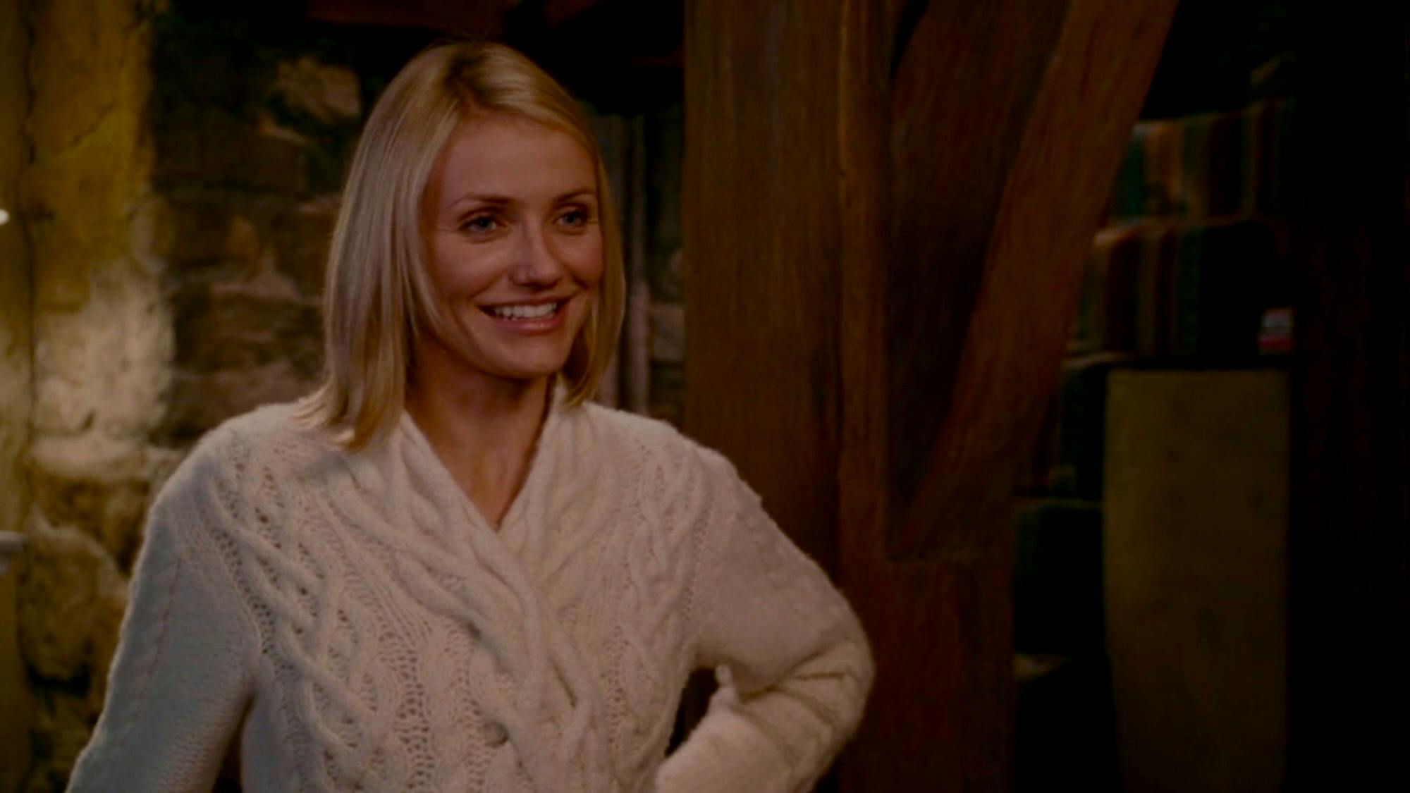 cameron diaz in an aran sweater in the holiday