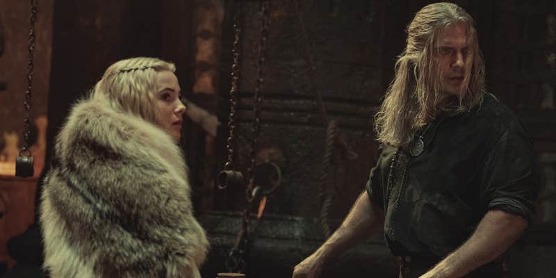 Henry Cavill and Freya Allan in The Witcher