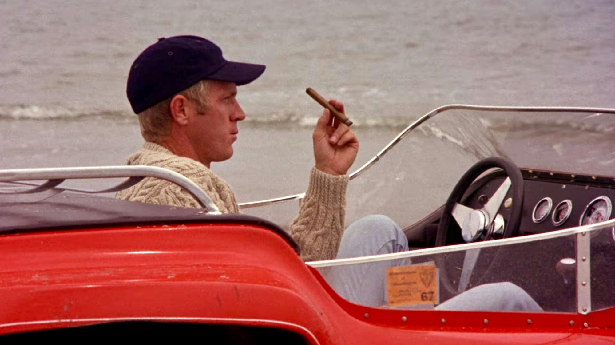 steve mcqueen in an aran sweater in the thomas crown affair