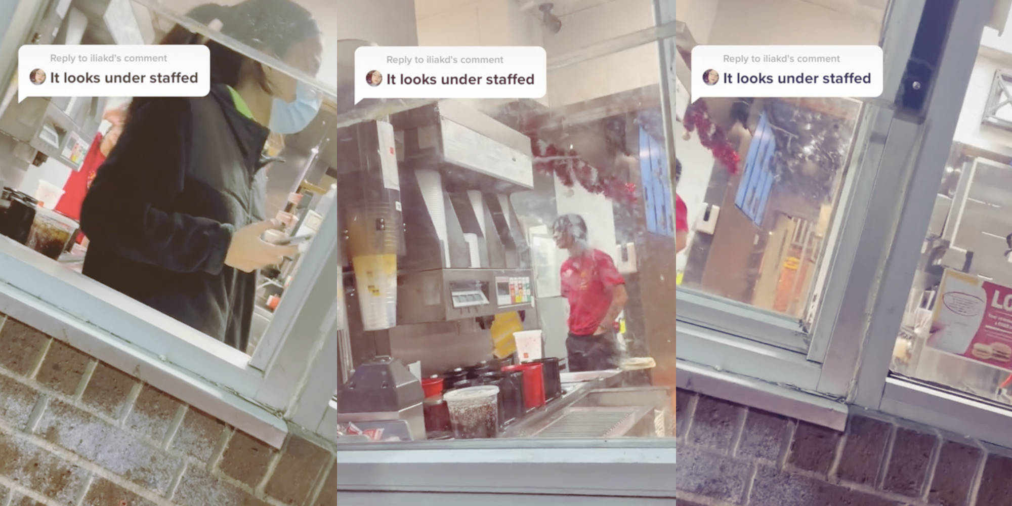 three photos of mcdonald's staff ignoring the viewer