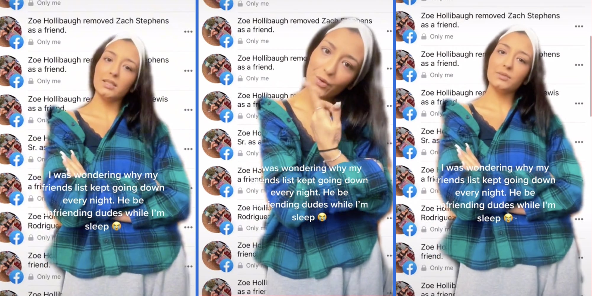 Woman exposes partner who allegedly unfriended her male Facebook contacts in viral TikTok.